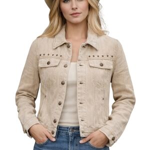 Ralph Lauren Vintage Studded Trucker Jacket Tan Denim Sz XS